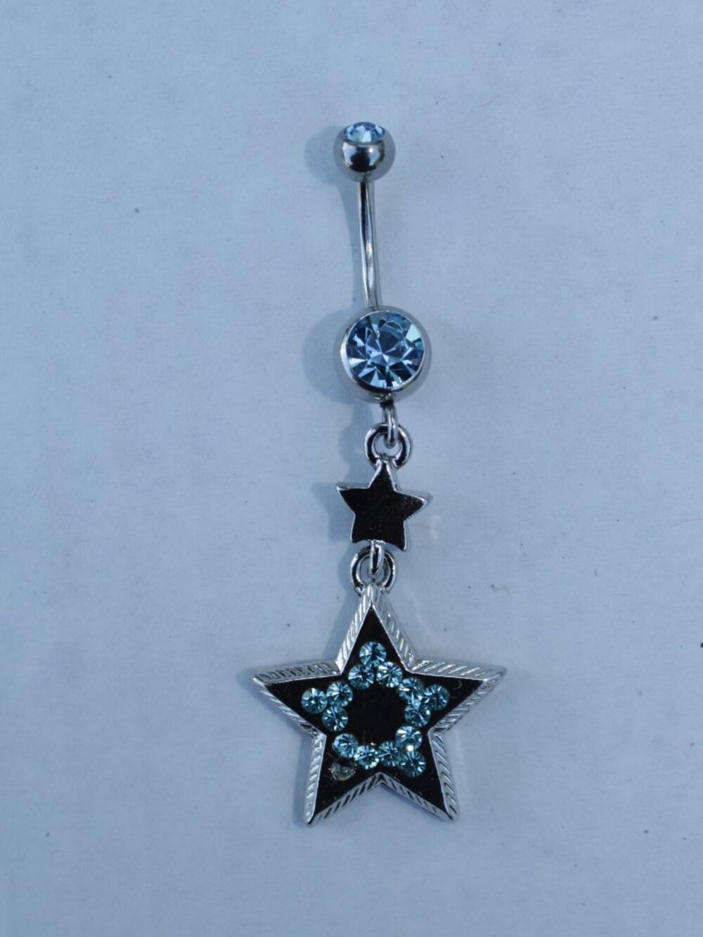 Vintage Y2K Silver Dangle Star Charm Blue Rhinestone Body Belly Ring Jewelry
